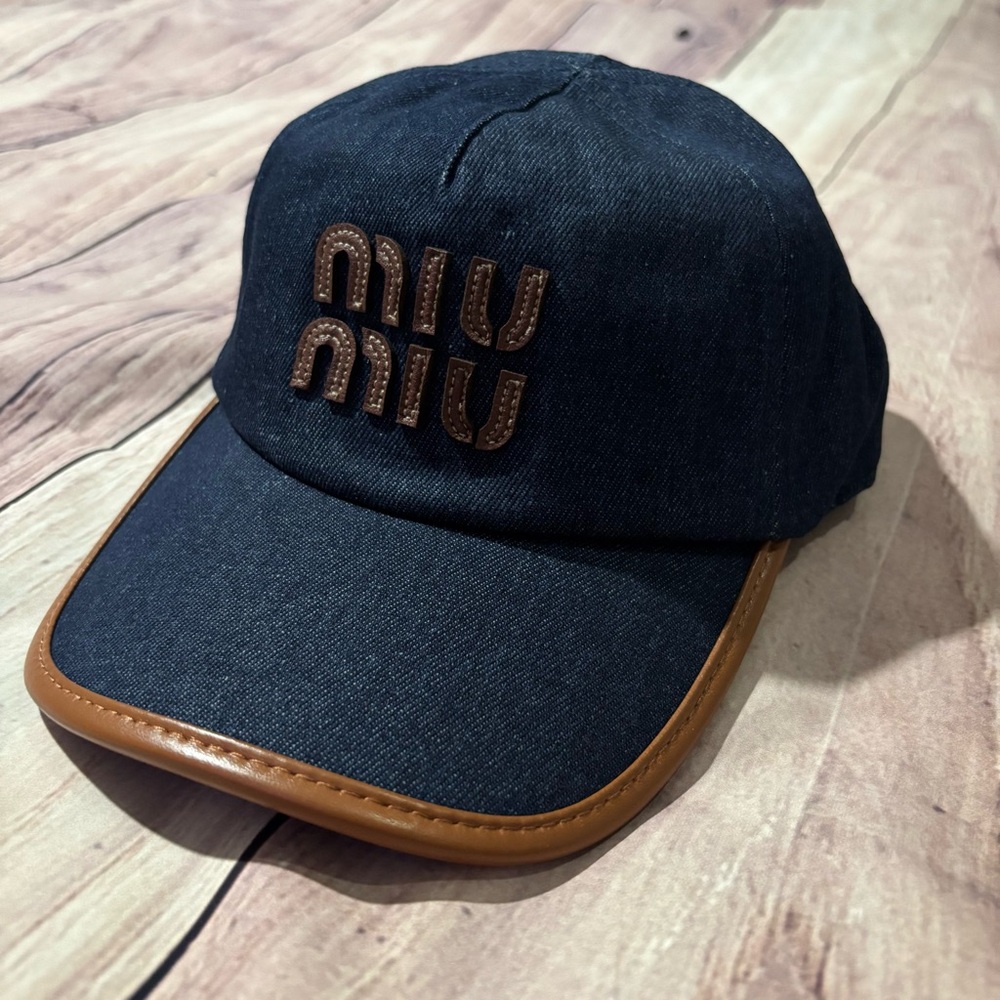 Miu Miu denim baseball cap with an embroidered logo - Picture 1 of 5